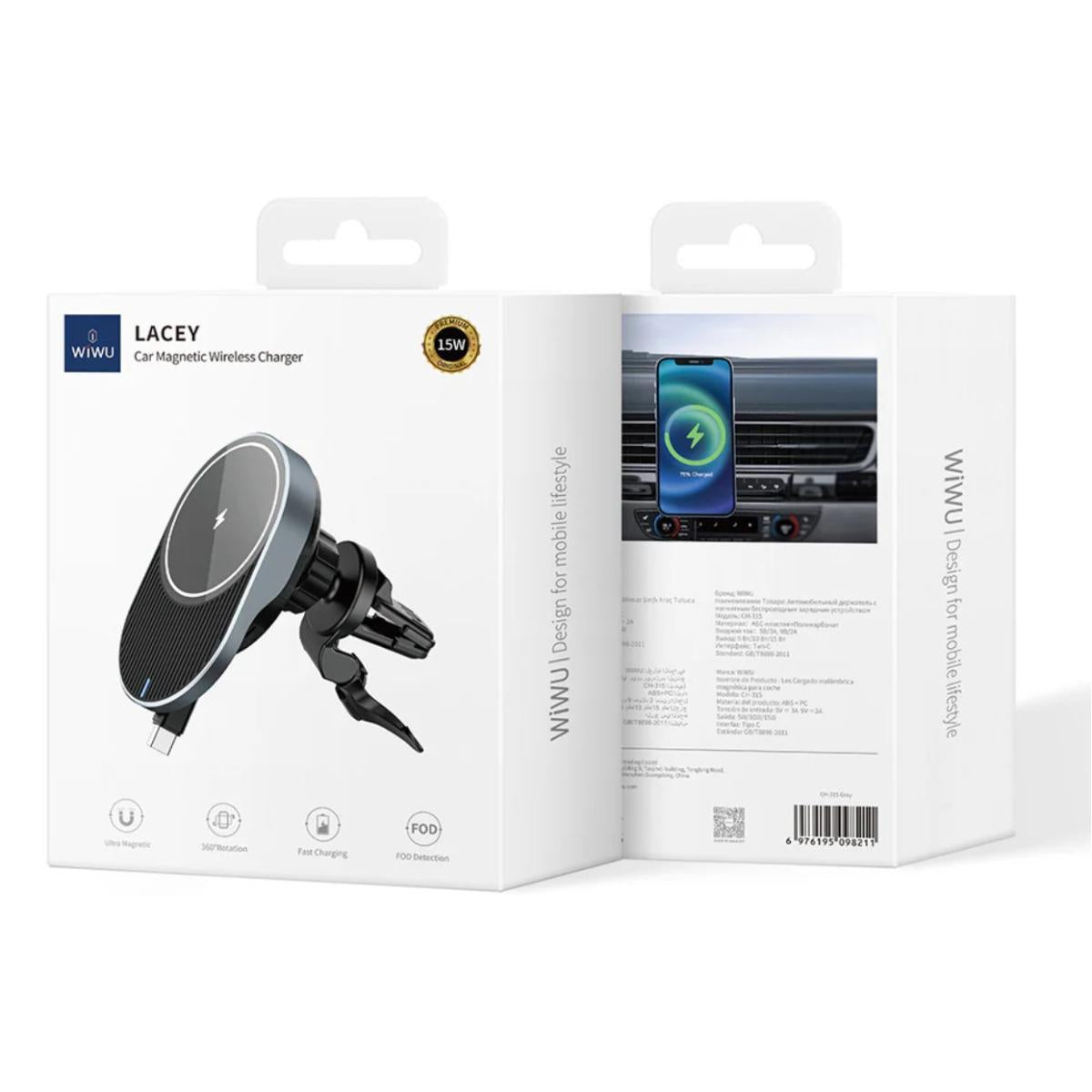 Wiwu Ch 315 Lacey Magnetic Magsafe Wireless Charging 15w, 1.67a Car Phone Holder