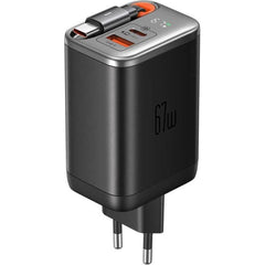 Mcdodo Ch 4100 Super Fast Wall Charger 2in1 Usb C & Usb A Gan 67w 3a, Display + Retraable Cable 65 Cm 60w Black - CompuMe