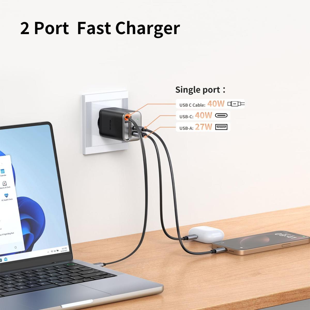 Mcdodo Ch 4280 40w Gan5 Usb C Charger, Dual Port, Retraable Cable Fast Charging Adapter With Led Indicator Black Mcdodo Ch 4280 40w Gan5 Usb C Charger, Dual Port, Retraable Cable Fast Charging Adapter With Led Indicator Black