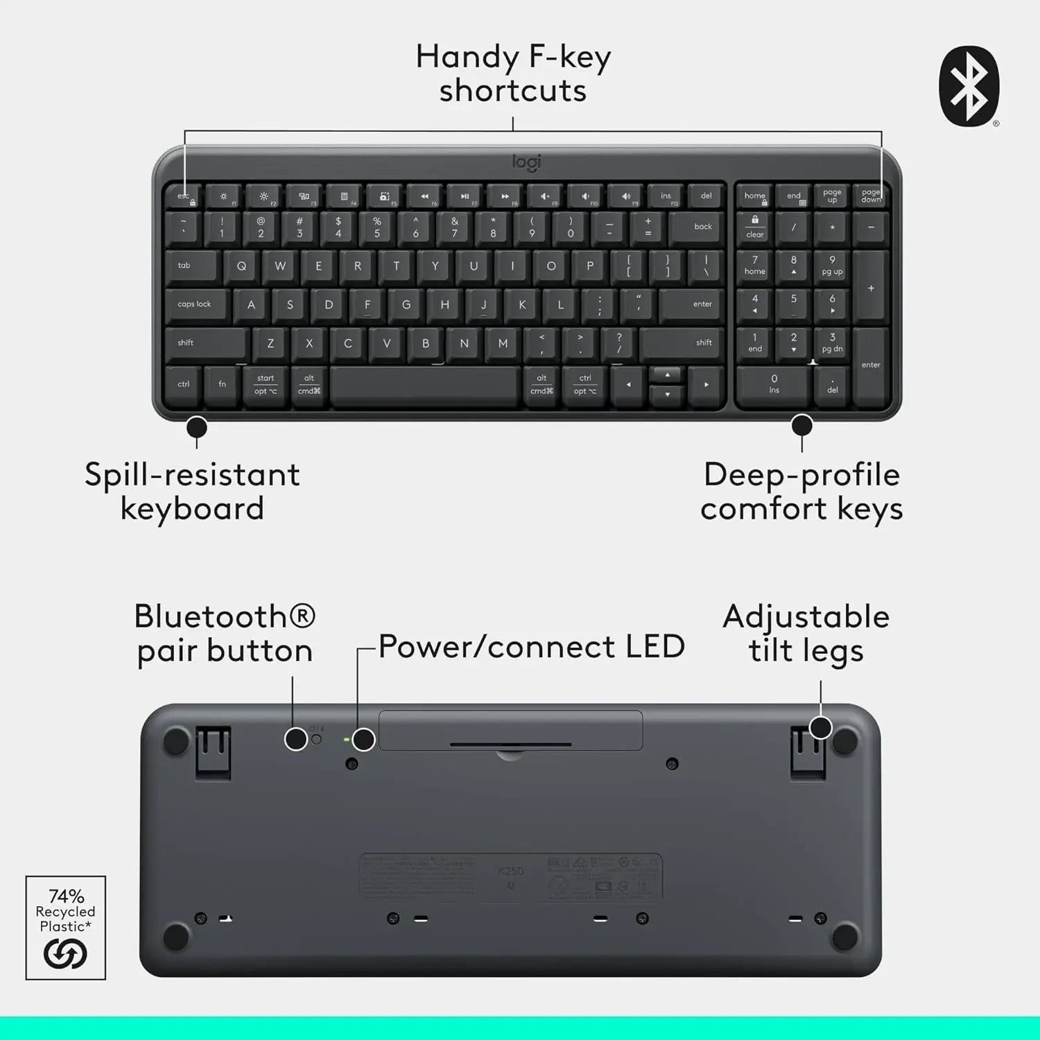 Logitech Mk250 Compact Bluetooth & Wireless Mouse And Keyboard Combo Graphite Logitech Mk250 Compact Bluetooth & Wireless Mouse And Keyboard Combo Graphite