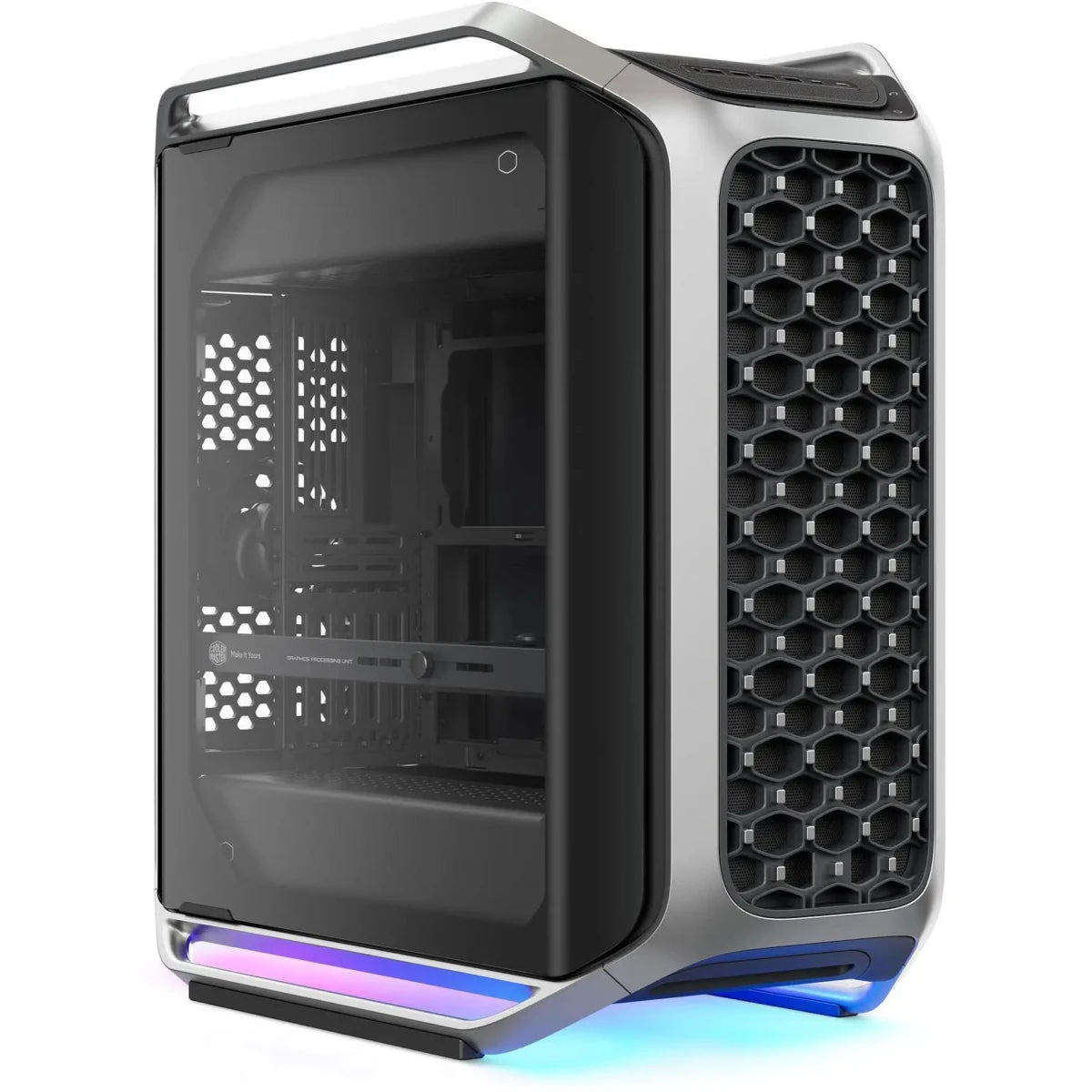 Cooler Master Cosmos Alpha Full Tower PC Case Free Form 2.0 Rotatable Layout,400mm GPUs 420mm Radiator Curved Aluminum Frame, Tempered Glass, Dual 200mm Fans, E-ATX Support, USB-C 20Gbps