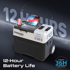Promate PowerCooler-40 CoolFast 40 Liters Portable Outdoor Mini Refrigerator, 52000mAh Powerpack, 42G/R134A Fridge Refrigerant, 400lm LED Flashlight, 1.5m Power Adapter Cable, Gray/White