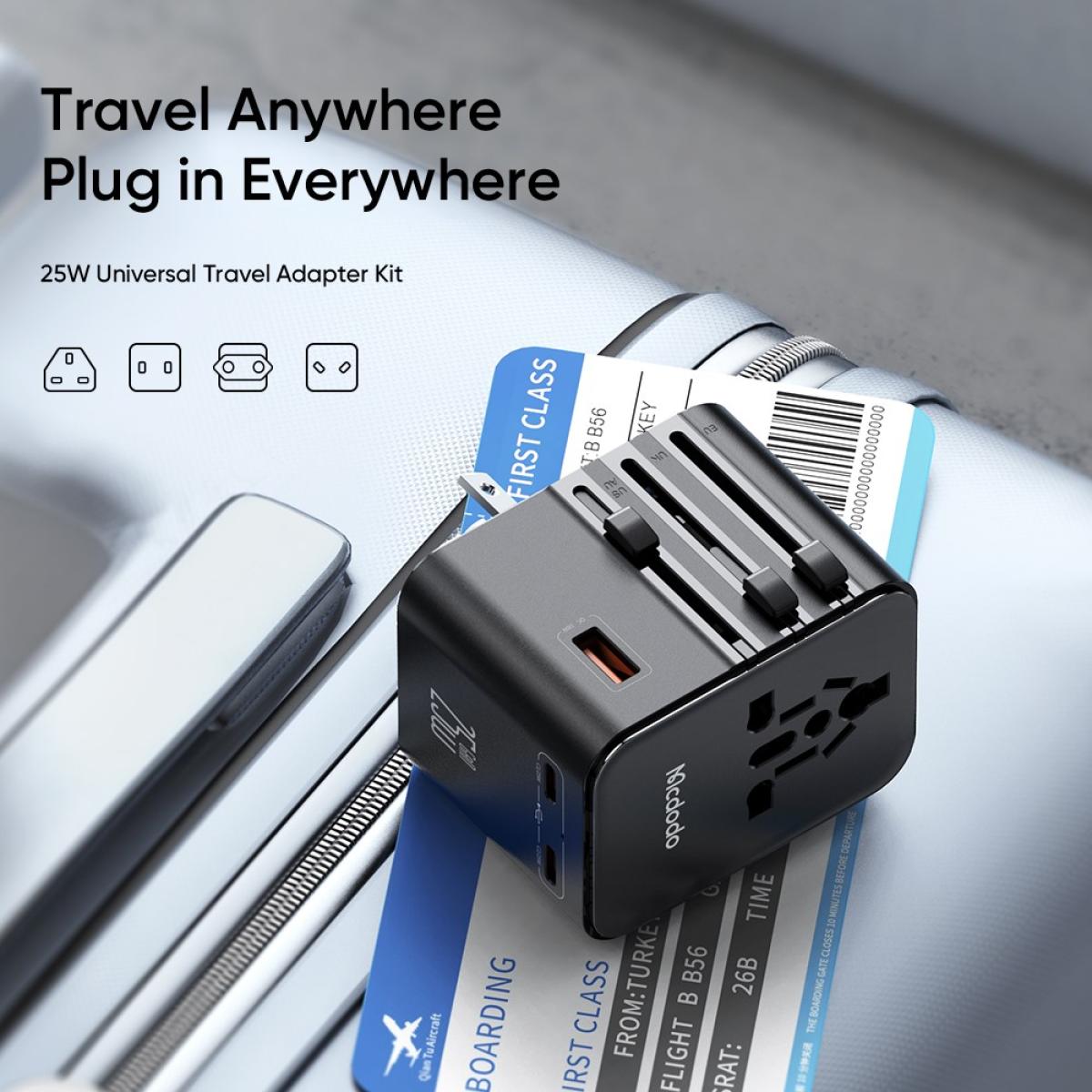 Mcdodo Cp 3260 Mdd G5 Series 25w 2 Usb C + 1 Usb A Universal Travel Power Adapter Charger With Usb C To Usb C Cable Black Mcdodo Cp 3260 Mdd G5 Series 25w 2 Usb C + 1 Usb A Universal Travel Power Adapter Charger With Usb C To Usb C Cable Black