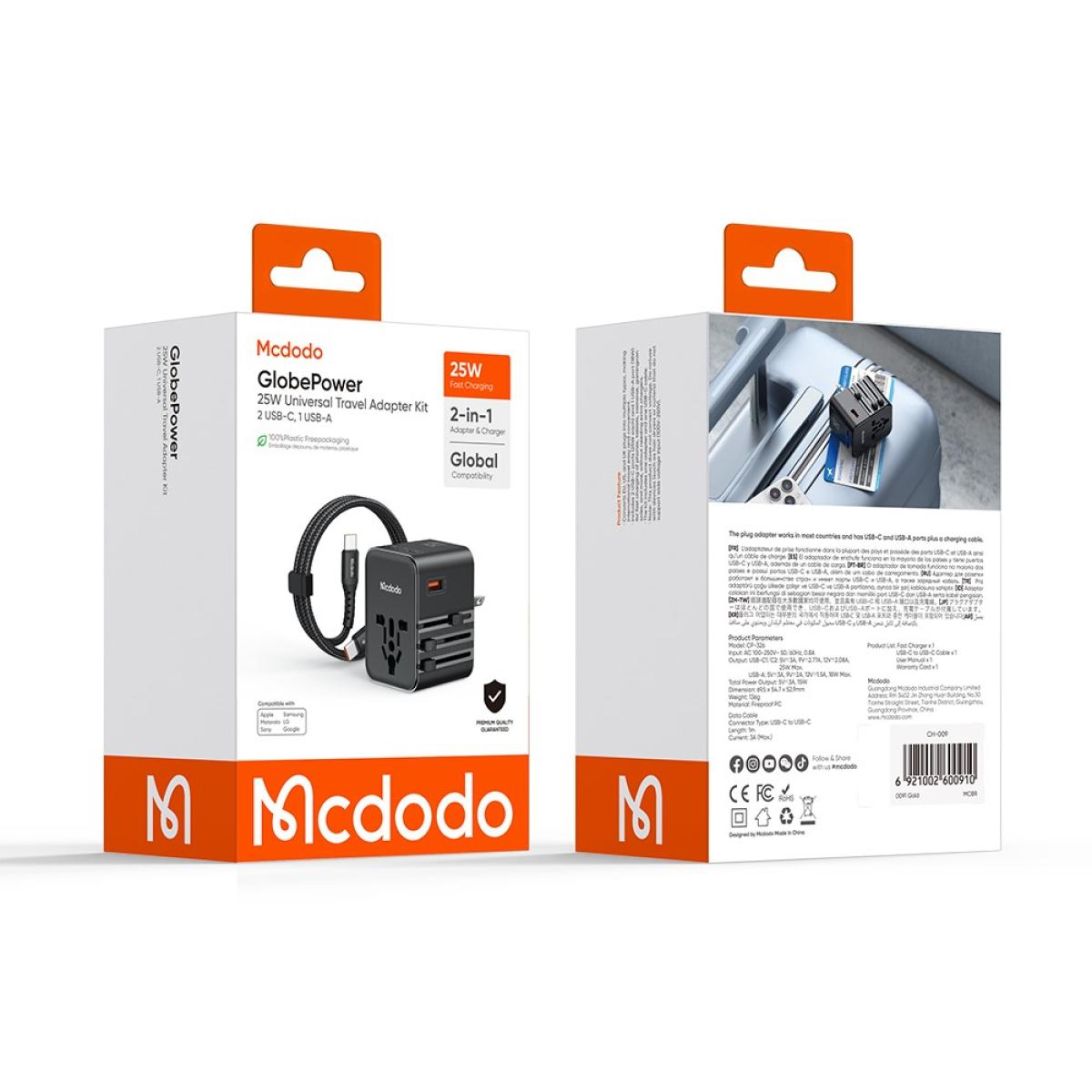 Mcdodo Cp 3260 Mdd G5 Series 25w 2 Usb C + 1 Usb A Universal Travel Power Adapter Charger With Usb C To Usb C Cable Black Mcdodo Cp 3260 Mdd G5 Series 25w 2 Usb C + 1 Usb A Universal Travel Power Adapter Charger With Usb C To Usb C Cable Black