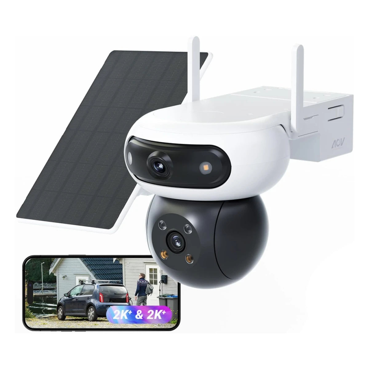EZVIZ CB90 Dual Kit Dual-Lens 2K⁺ Outdoor Battery Wi-Fi 6 Camera with 8W Solar Panel – AI Human & Vehicle Detection, Smart Tracking, 10,400mAh (CS-CB90/SP 4MP+4MP)