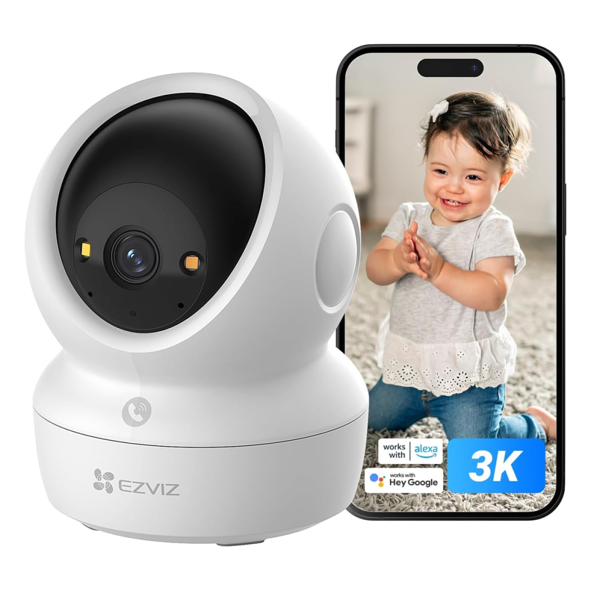 EZVIZ H6C G1 3K Indoor Pan & Tilt Wi-Fi 6 Camera – Human Detection, Auto-Zoom Tracking, Color Night Vision, Two-Way Calling (CS-H6C-R200-1Q5WFL)