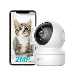 EZVIZ CS-H6C 2MP Full HD Pan & Tilt Home Security Wi-Fi smart Camera | Motion Detection | Auto Tracking | Night Vision | 2-way Audio | Sleep Mode | MicroSD Card Up to 256Gb | Alexa Enabled