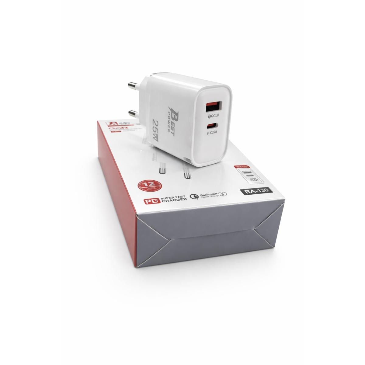 Power RA - 130 - Dual Port Charger 25W - PPS Protocol - Type - C and A - QC3.0
