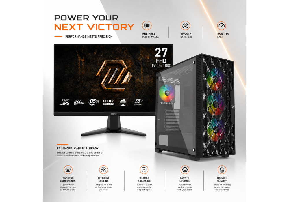 CompuMe 4.5 Gaming Bundle | Intel CORE I7 14700F 20 Core , GeForce RTX 5060 8GB GDDR7 , 16 DDR5 5600Mhz Fury Beast, 1TB NV3 6000MB/S w/ MAG 275F E20 27" FHD Gaming Monitor