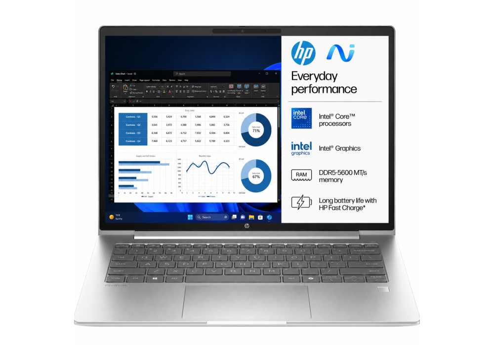 Business Laptop HP ProBook 4 G1iR 14 AI Notebook PC, Intel® Core™ 5 120U, 16GB DDR5, 512GB SSD, 14" FHD+ IPS, Fingerprint, RJ45, Long Battery Life - Pike Silver Aluminum