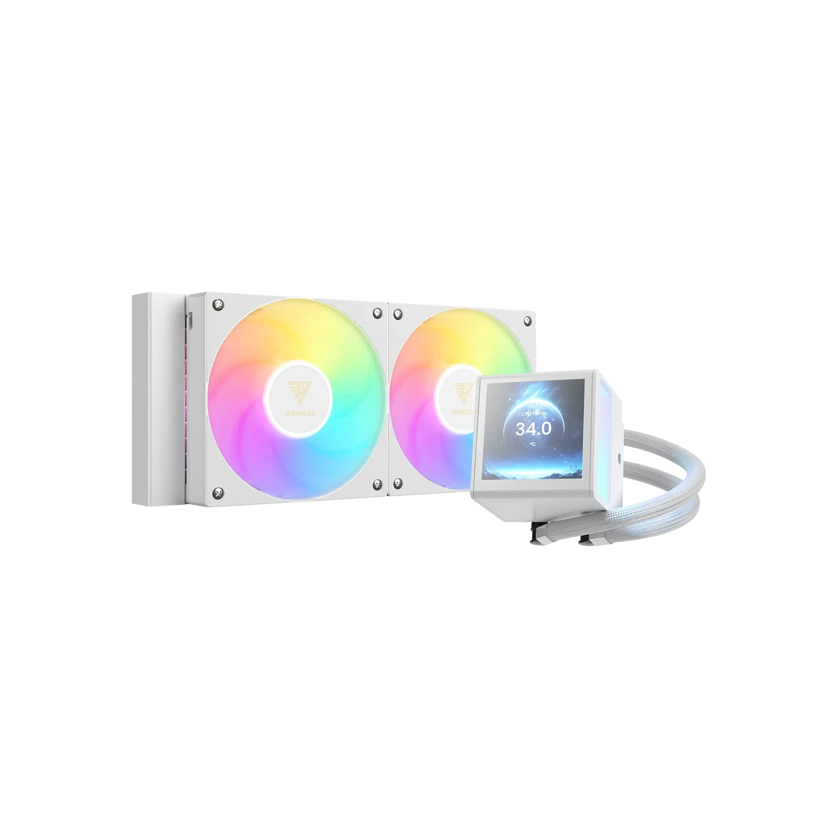 GAMDIAS CHIONE P5-240 ARGB CPU LIQUID COOLER WHITE - IPS LCD Display