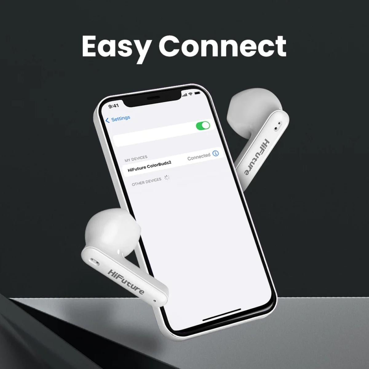 Hifuture Colorbuds2 Tws Earphones, Bluetooth 5.3, 20 Hours Playtime, Ipx5 Sweatproof, Enc For Calls, Dynamic Bass, Wireless Earbuds White