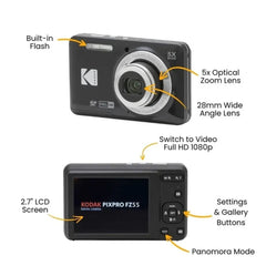 Kodak Compact Digital Camera FZ55 5x Optical Zoom CMOS, Li-ion Battery, Black