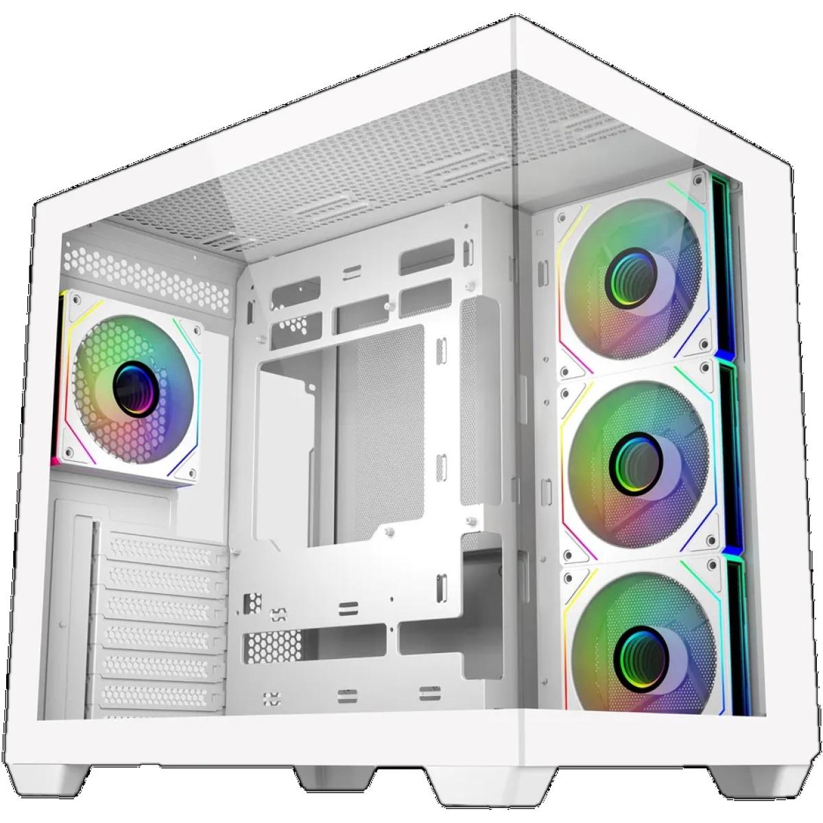Cooler Master Elite 681 (White) ATX ARGB Mid Tower Tempered Glass Panoramic Dual Chamber Fish Tank Gaming Case w/ 4 x120mm Daisy-Chain ARGB Fan (Side Reverse) & Type-C | E681-WHNN-S00 |