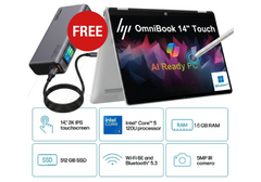 HP OmniBook 5 Flip Laptop PC 14-fp0045ne Free Power Bundle, Intel Core 5 120U 5GHz, 16GB LPDDR5, 512GB SSD, 14" FHD+ IPS Touch w/ Free 130W Laptop Power Bank Titan-130 & HP MPP 2.0 Tilt Pen, Windows 11 Home, 3 Year Warranty