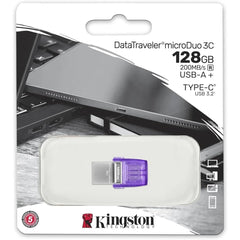 Kingston DataTraveler microDuo 3C 128GB USB-C & USB-A Flash Drive | Speeds up to 200 MB/s | USB 3.2 Gen 1 | Duo Connector | DTDUO3CG3/128GB