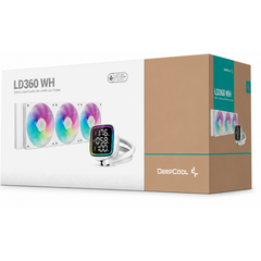 DeepCool LD360 Liquid Cooler 360mm 5th Gen Pump 3400 RPM AIO Real-time CPU Status Screen Anti-Leak ARGB Fans & Dual Gradient Halo Effe Mirror - White