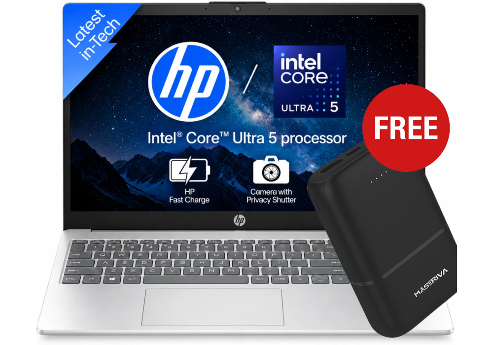 HP AI Business Laptop 15-fd2104TU Free Power Bundle, Intel Ultra 5 225U 4.8GHz 12 Cores, 8GB DDR5, 512GB PCIe SSD, 15.6" FHD, WiFi 6, BT 5.4, Natural Silver w/ MARSRIVA 10000mAh Fashion Power Bank