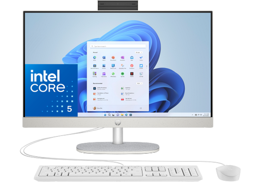 HP 23.8‑inch All‑in‑One 24‑cr1044ne AIO PC – Intel Core Ultra 5 125U, 12 Cores, 512GB SSD, 8GB DDR5, 24" FHD IPS Display, Wi‑Fi 6 + BT 5.3, w/ Keyboard & Mouse, Shell White