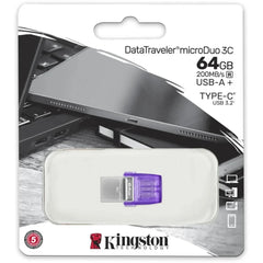 Kingston DataTraveler microDuo 3C 64GB USB-C & USB-A Flash Drive | Speeds up to 200 MB/s | USB 3.2 Gen 1 | Duo Connector | DTDUO3CG3/64GB