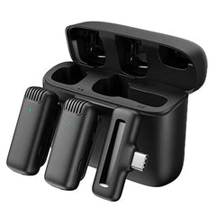 J13 WIRELESS DUAL LAVALIER MICROPHONES FOR USB TYPE-C ANDROID, PLUG & PLAY 2.4G LAPEL MIC WITH CHARGING CASE