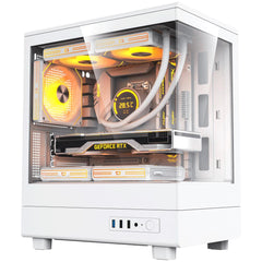 darkFlash DB330M Micro ATX Mid Tower Modern Aesthetic ARGB Gaming case, Panoramic Tempered Glass Design, w/ 3 ARGB Fans (White) | DB330M White | - CompuMe