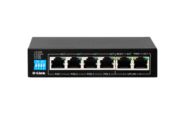 D Link Des F1006p E/b 6 Port 10/100 Switch With 4 Poe Ports And 2 Uplink Ports Uk Plug