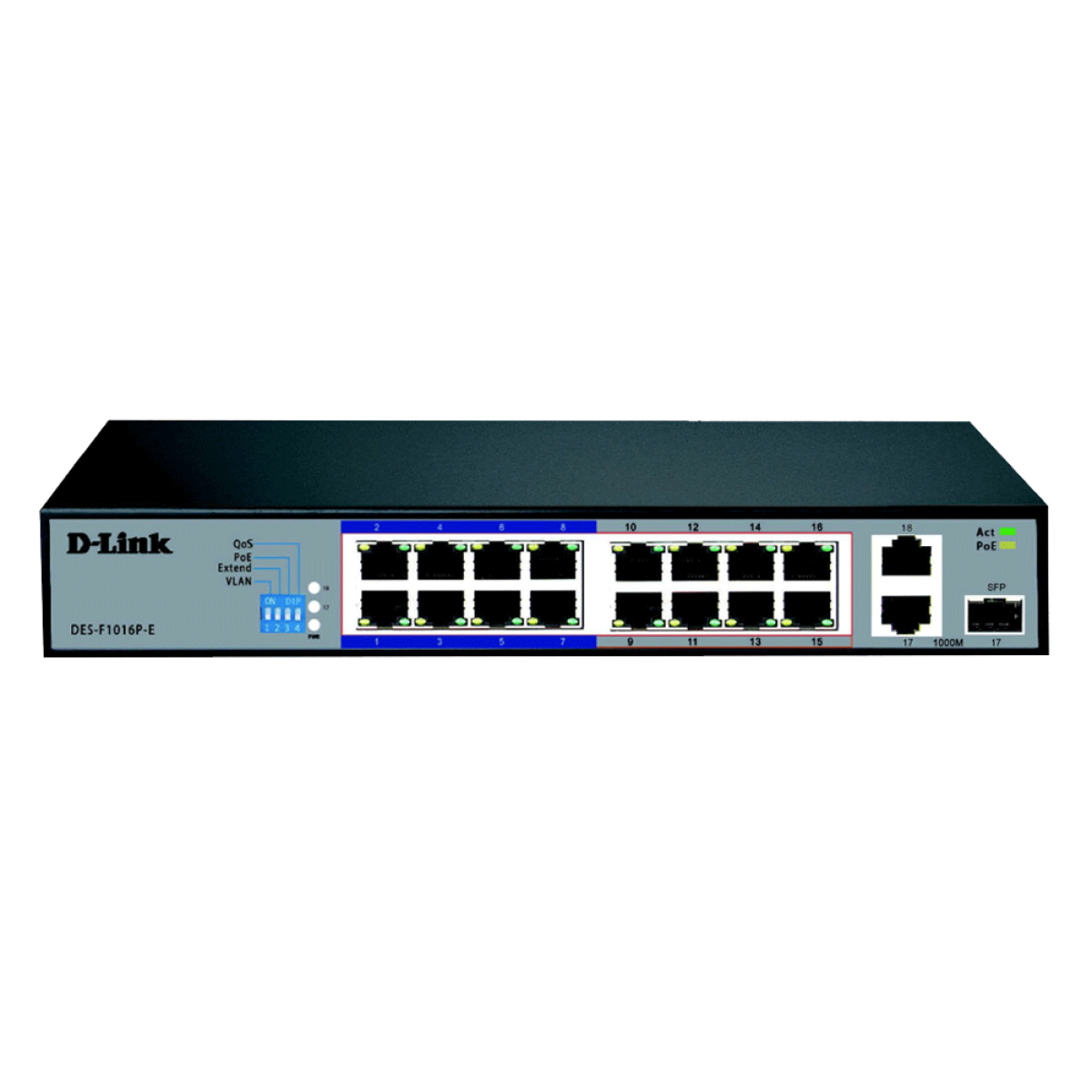 D-Link DES-F1016P-E 16-Port 10/100 Long Range PoE+ Surveillance Switch