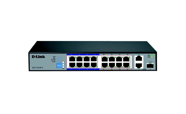 D Link Des F1016p E 16 Port 10/100 Long Range Poe+ Surveillance Switch