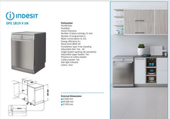 Indesit Dishwasher 6 Programs A+ Steel DFE1B19X