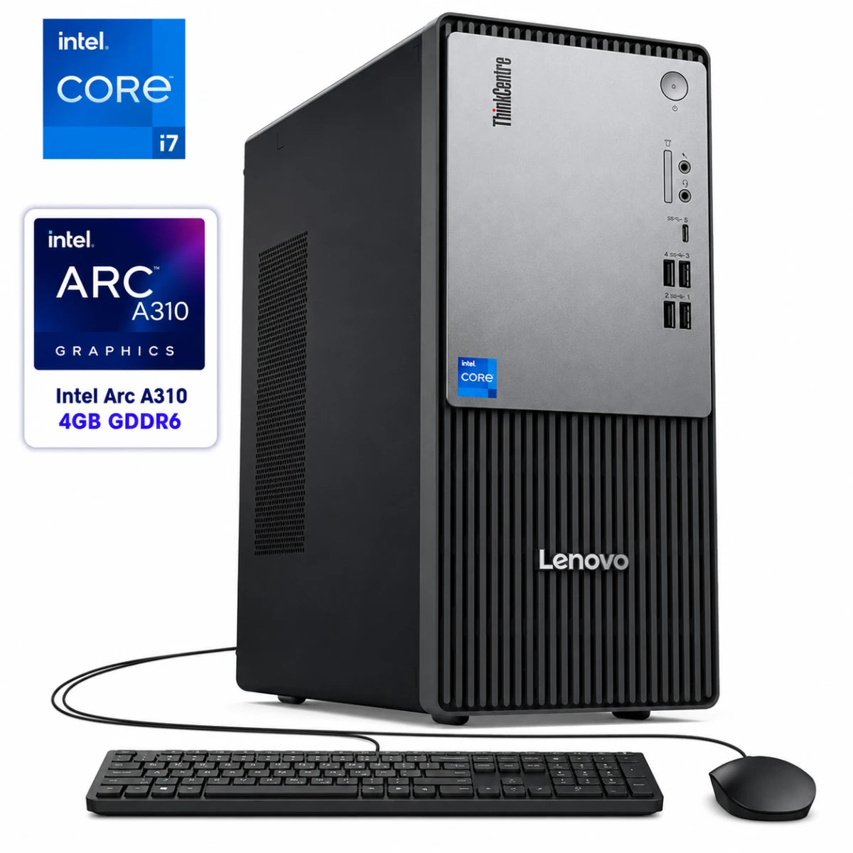 Lenovo NEW ThinkCentre NEO 50t Gen 5 (2024) Tower 14GEN Intel Core i7 20-Cores Wireless & Bluetooth w/ Intel Arc A310 LP 4GB GDDR6 - Black