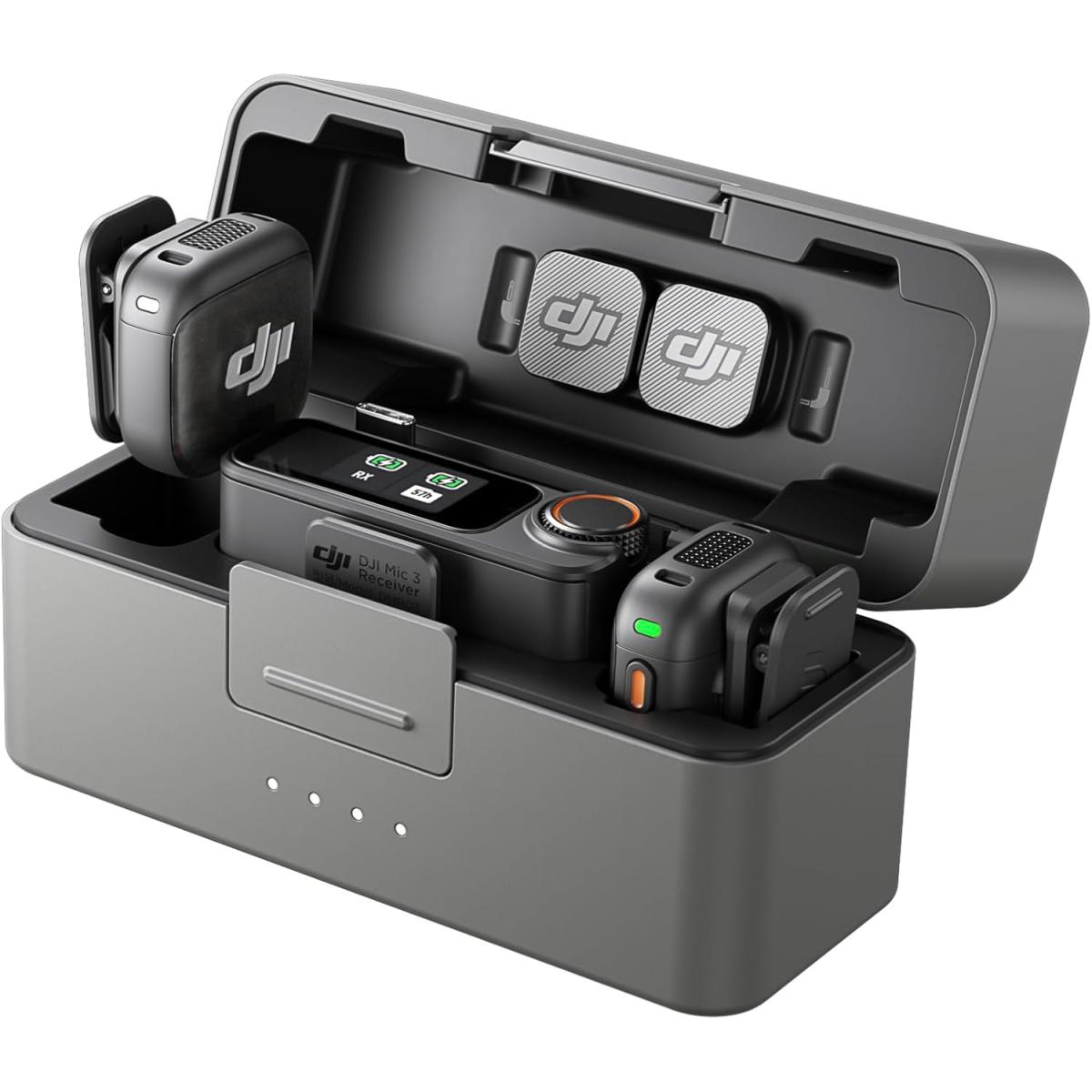 DJI Mic 3 (2 TX + 1 RX + Charging Case), Wireless Microphone for iPhone/Camera/Android, Ultralight, Adaptive Gain Control for Balanced Volume, Dual Band Anti-Interference, 28hrs Use, Vlog