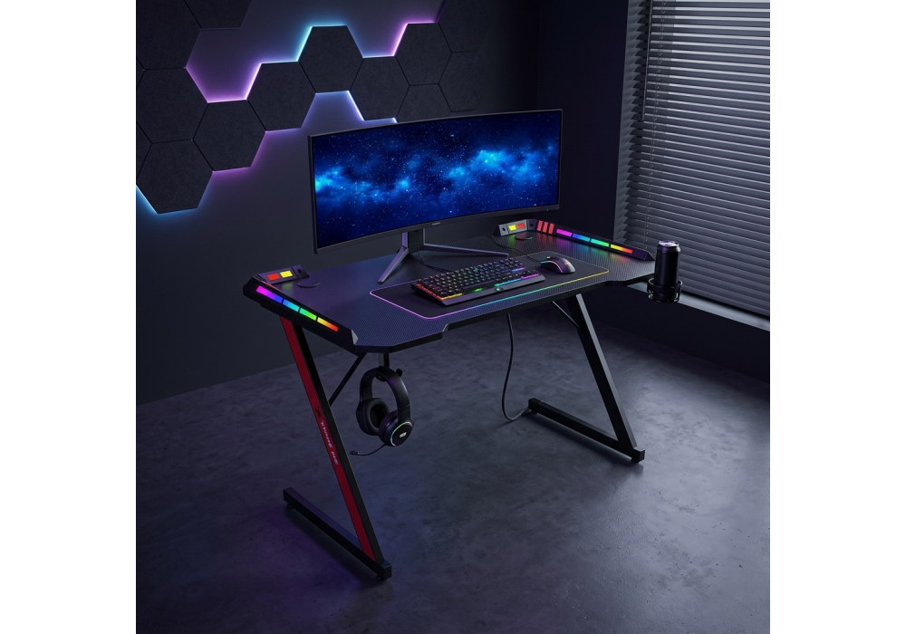 Xtrike-Me DK-05 RGB Gaming Desk, 110cm Desktop, Remote Controlled Lighting, Heavy-Duty Steel Frame, USB Powered, Home Office Computer Table, Black