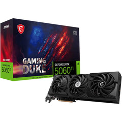 MSI GeForce RTX 5060 Ti GAMING DUKE 3X OC Graphics Card, 8GB GDDR7 128-Bit Memory, 2617 MHz Boost Clock, 28 Gbps Memory Speed, 4608 CUDA Cores, PCI Express® Gen 5 x16, Black