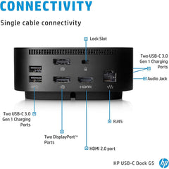 Hp Usb C Dock G5 Essential Workspace Docking Station ( Hdmi, 2x Display Port, Giga Lan, Up To 100w Via Usb C®. Up To 75w On Non Hp Machines ) W/ 120w Power Adapter