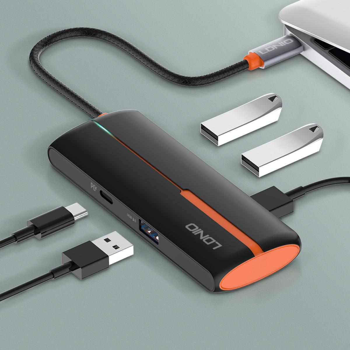 LDNIO DS - 25U Laptop Docking Stations and Power Adapters Industrial USB - C 3.0 HUB for Macbook 5 in 1 Port USB Hub - Black