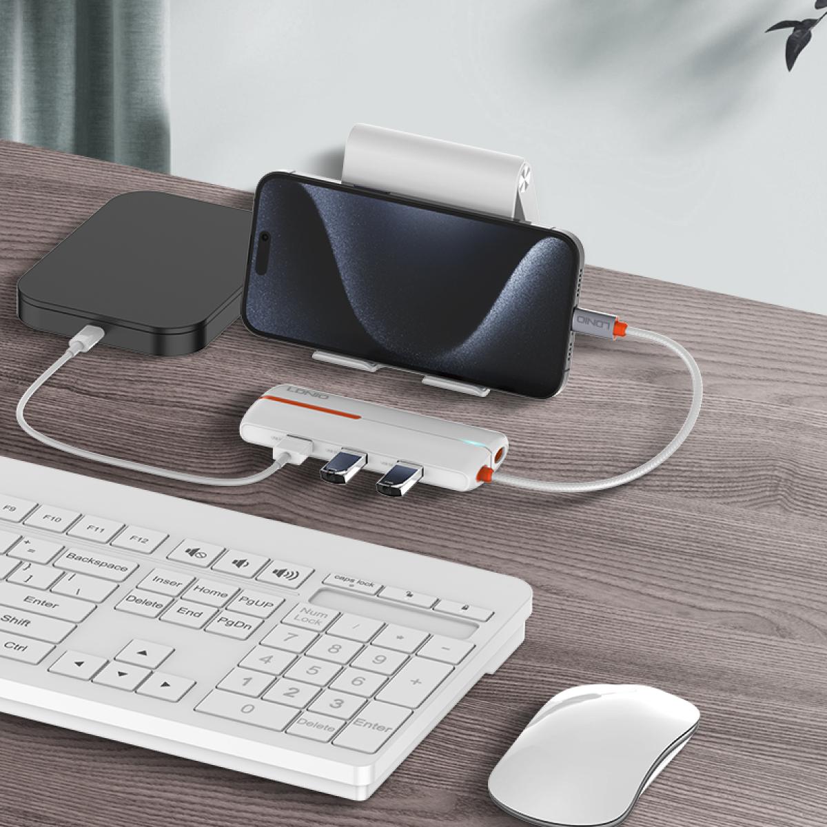 LDNIO DS - 25U Laptop Docking Stations and Power Adapters Industrial USB - C 3.0 HUB for Macbook 5 in 1 Port USB Hub - Black