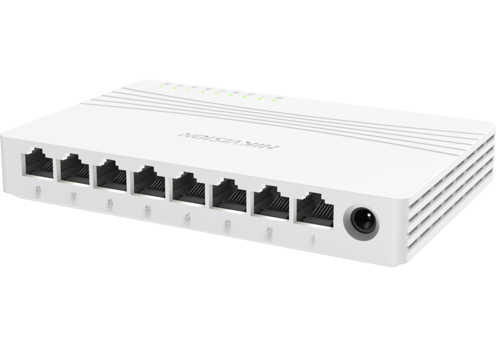 Hikvision DS-3E0508D-E 8 Port Gigabit Unmanaged Desktop Switch, 8 x 1000 Mbps Ethernet Ports, 16 Gbps Switching Capacity, 11.904 Mpps Packet Forwarding Rate, ABS Shell, White