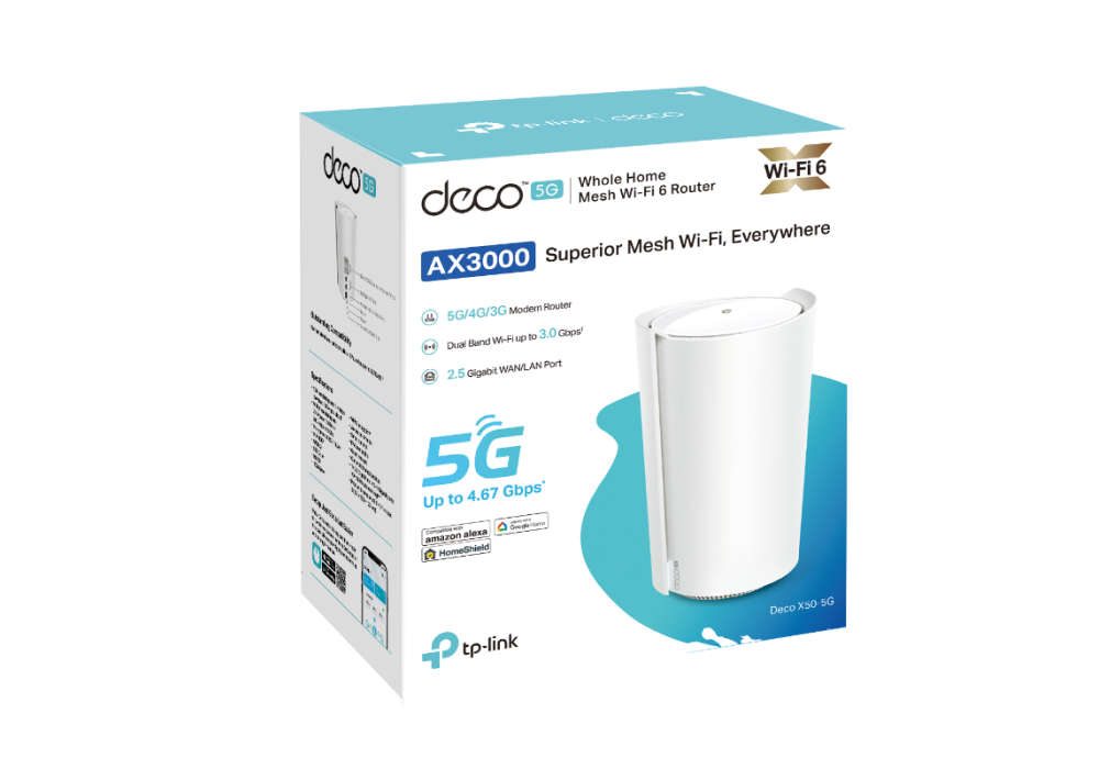 TP-Link Deco X50-5G AX3000 Whole Home Wi-Fi 6, Modem 5G/4G+ SIM Card Router Deco Mesh Pack for Extended Coverage Requirement