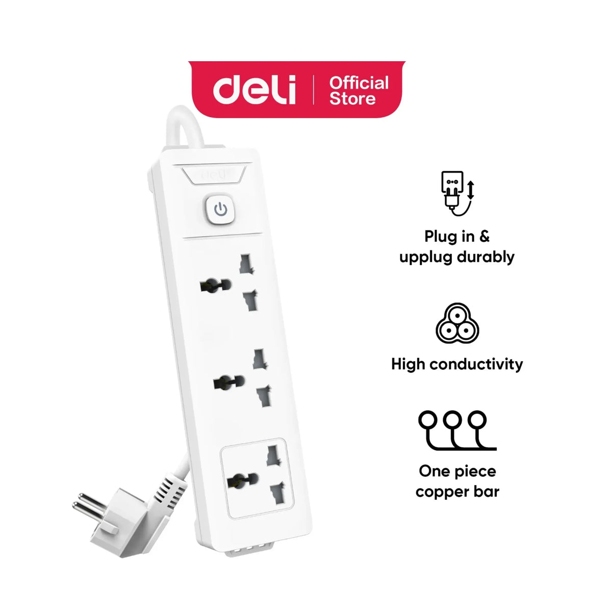 Deli ET401 Power Strip - 3 inputs, 3M