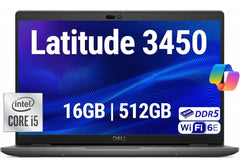 Dell Latitude 3450 14" Business Laptop, Intel 10 Core i5-1335U, 16GB DDR5 RAM, 512GB NVMe, WiFi 6E + BT, HD Webcam, RJ-45 - Gray