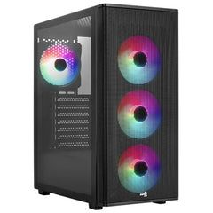 AeroCool Designer ARGB Stylish Mesh Front Panel Design ATX Mid Tower Tempered Glass Gaming Case w/ 4X120mm ARGB Fans & 7-port PWM ARGB fan hub | Designer-G-BK-v2 | - CompuMe