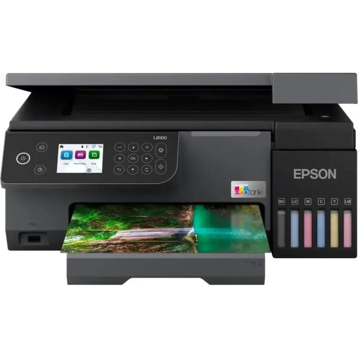 Epson EcoTank L8100 A4 3-in-1 Photo Printer, Epson Smart Panel App, Ink Tank System, 5.400 Pages, 1.500 Photos Color Yield, 1200 DPI x 4800 DPI, 37dB Noise Level, Black Epson EcoTank L8100 A4 3-in-1 Photo Printer, Epson Smart Panel App, Ink Tank System, 5.400 Pages, 1.500 Photos Color Yield, 1200 DPI x 4800 DPI, 37dB Noise Level, Black
