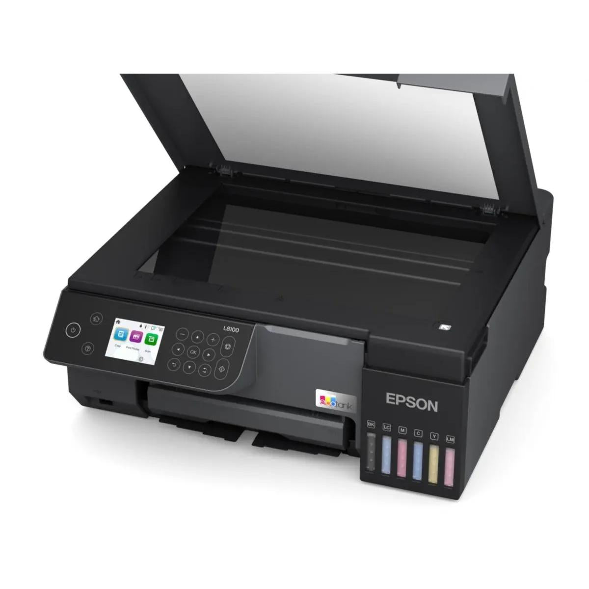 Epson EcoTank L8100 A4 3-in-1 Photo Printer, Epson Smart Panel App, Ink Tank System, 5.400 Pages, 1.500 Photos Color Yield, 1200 DPI x 4800 DPI, 37dB Noise Level, Black Epson EcoTank L8100 A4 3-in-1 Photo Printer, Epson Smart Panel App, Ink Tank System, 5.400 Pages, 1.500 Photos Color Yield, 1200 DPI x 4800 DPI, 37dB Noise Level, Black