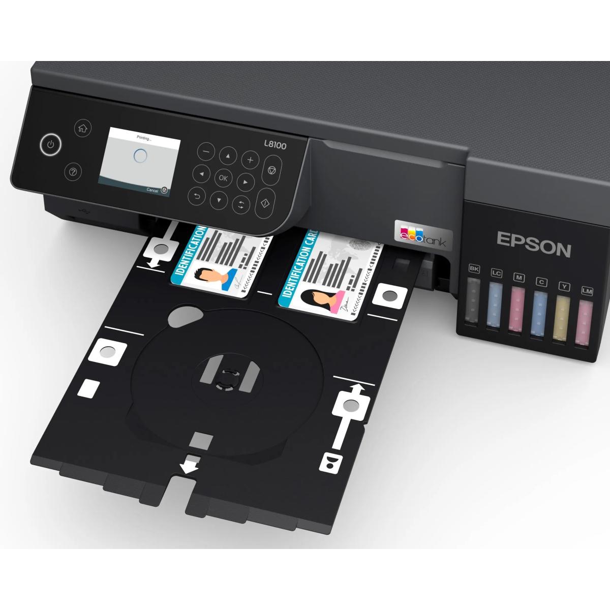 Epson EcoTank L8100 A4 3-in-1 Photo Printer, Epson Smart Panel App, Ink Tank System, 5.400 Pages, 1.500 Photos Color Yield, 1200 DPI x 4800 DPI, 37dB Noise Level, Black Epson EcoTank L8100 A4 3-in-1 Photo Printer, Epson Smart Panel App, Ink Tank System, 5.400 Pages, 1.500 Photos Color Yield, 1200 DPI x 4800 DPI, 37dB Noise Level, Black