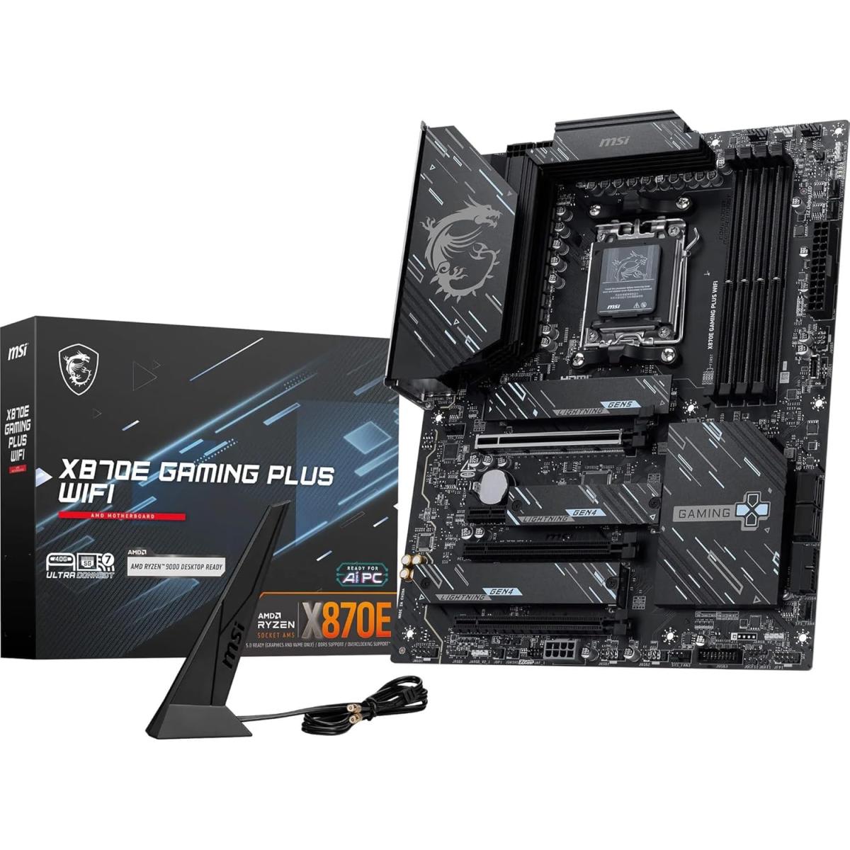 MSI X870E Gaming Plus WiFi 7 ATX AMD AM5 SPS VRM DDR5 Memory Boost 8200+ MT/s (OC), PCIe 5.0 x16 & 4.0 x16, M.2 Gen5, 5G LAN Mainboard
