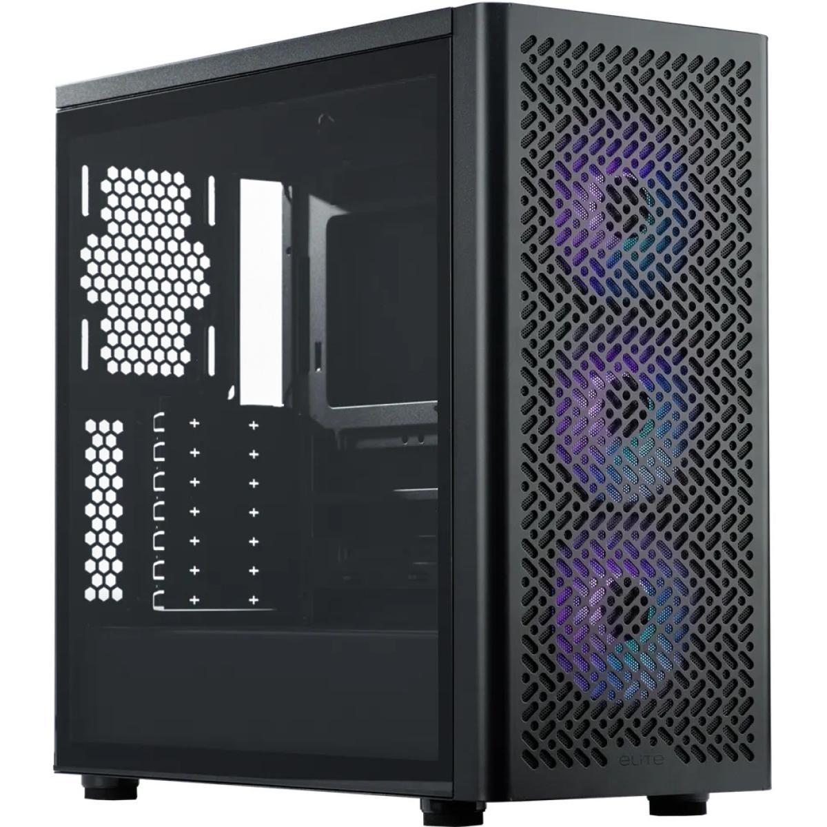 Cooler Master Elite 502 (Black) ATX ARGB Mid Tower Tempered Glass Mesh Perforated Performance Design Gaming Case w/ 3 x120mm ARGB Fan & Type-C | E502-KGNN-S00 |