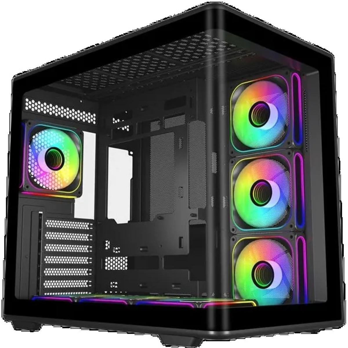 Cooler Master Elite 600 (Black) ATX ARGB Mid Tower Tempered Glass Panoramic Dual Chamber Fish Tank Gaming Case w/ 7 x120mm ARGB Fan (Side Reverse) & Type-C | E600-KGNN-S02 |