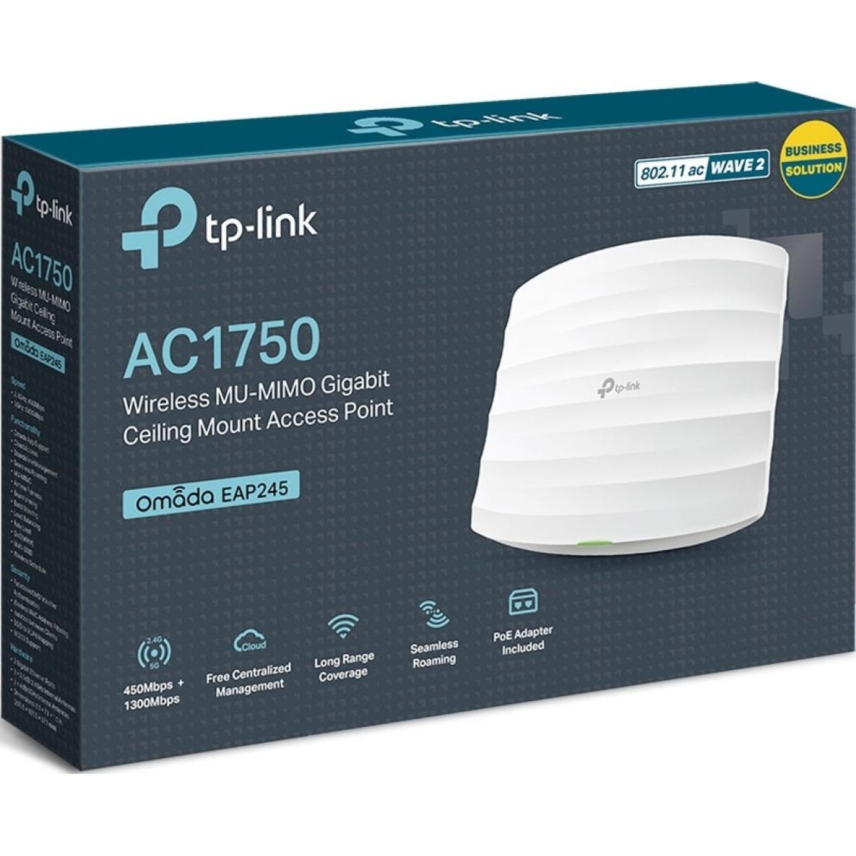 Tp Link Omada EAP245 AC1750 Wireless Access Point Gigabit PoE Powered with restraurants etc. simultaneous 450mbps on 2.4ghz and 1300mbps on