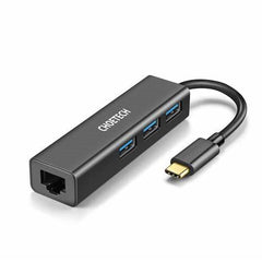 Choetech Gold-Plated Connectors Type C To 1*Rj45 3*Usb 3.0 Hub Black - HUB-U02
